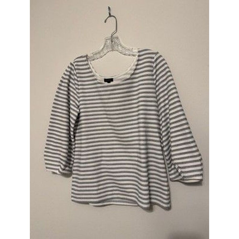 Talbots Navy & White Stripe Shirt Top 3/4 Sleeve